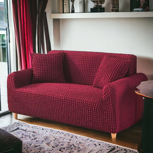 Bubble Stuff Fitted Sofa Cover | Maroon Color