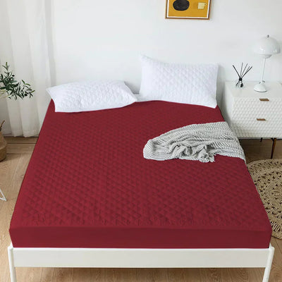 Cotton Quilted Waterproof Mattress Cover | Maroon Color | for Kids Adults, Washable Hypoallergenic Mattresses cover Fit Up To 6-12 inch Deep Pocket Queen & King Size