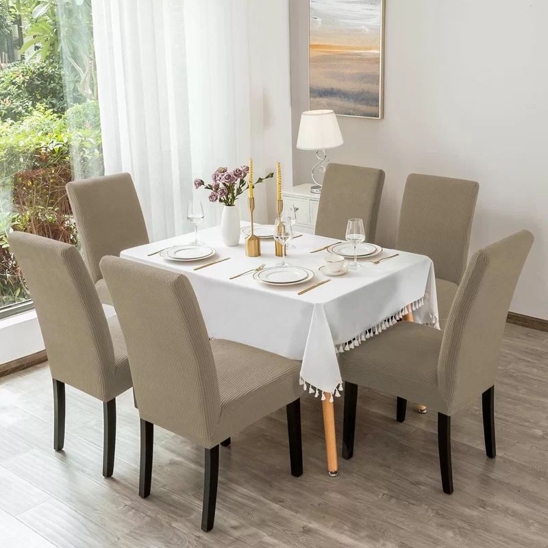 Micro Mesh Fitted Dining Chair Cover | Beige Color | For Weddings, Dining Rooms, Offices, Banquets, And Home Decor