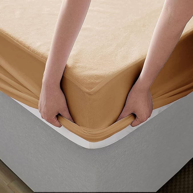 Terry Cotton Ultra Soft Waterproof Mattress Protector | Copper Color | for Kids Adults | Washable Hypoallergenic Mattresses Cover Fit Up To 6-12 inch Deep Pocket Queen & King Size