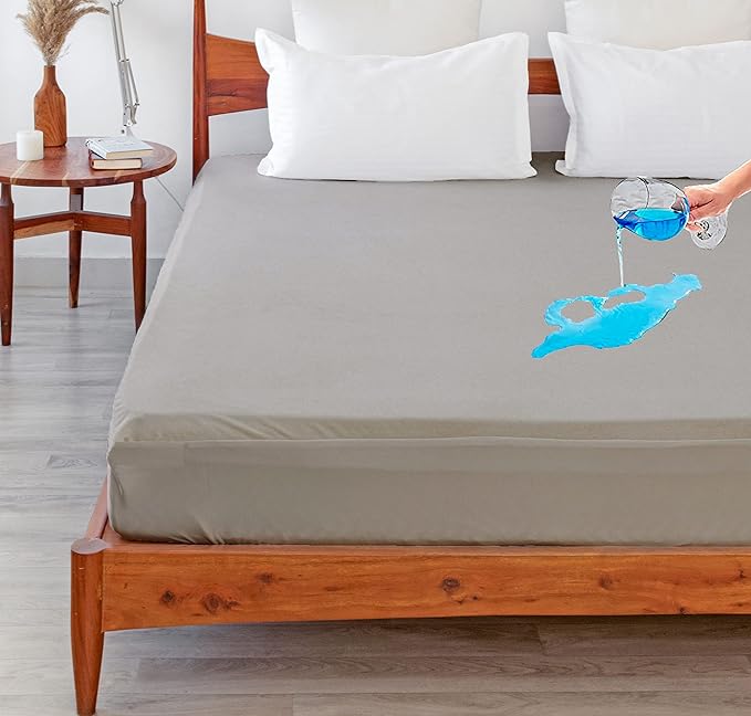 Terry Cotton Ultra Soft Waterproof Mattress Protector | Grey Color | for Kids Adults | Washable Hypoallergenic Mattresses Cover Fit Up To 6-12 inch Deep Pocket Queen & King Size