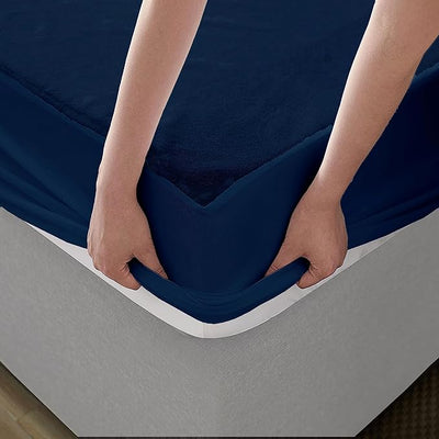 Terry Cotton Ultra Soft Waterproof Mattress Protector | Navy Blue Color | for Kids Adults | Washable Hypoallergenic Mattresses Cover Fit Up To 6-12 inch Deep Pocket Queen & King Size