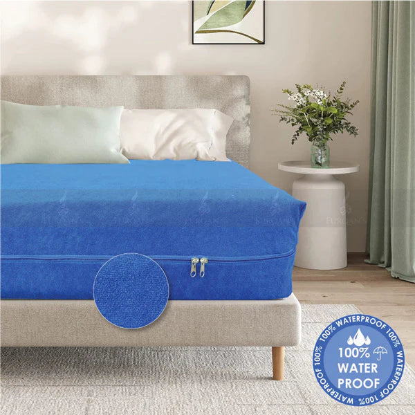 Terry Cotton Waterproof Mattress Zipper | Blue Color