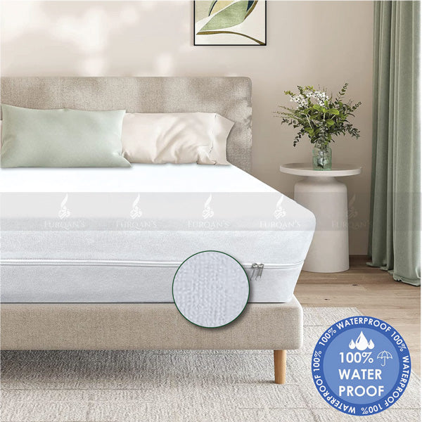 Terry Cotton Waterproof Mattress Zipper | White Color- 100% Waterproof-Cotton Terry Fabric Mattress Pad Cover Encasement – Six-Sided Enhanced Protection