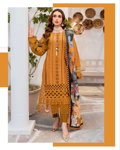 S651-Embroidered 3pc Chickan lawn dress with Printed munar dupatta.