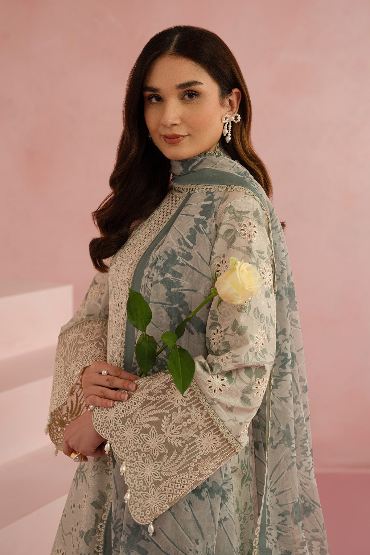 3PC Unstitched Suit Embroidered Lawn Floral Charm By Afrozeh