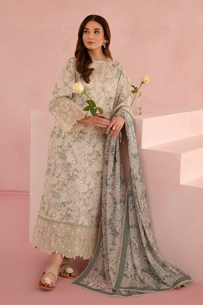 3PC Unstitched Suit Embroidered Lawn Floral Charm By Afrozeh