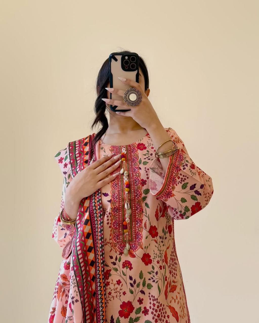 LUXURY LAWN PRINTED+EMBROIDERED 3- PC UNSTITCHED SW-14