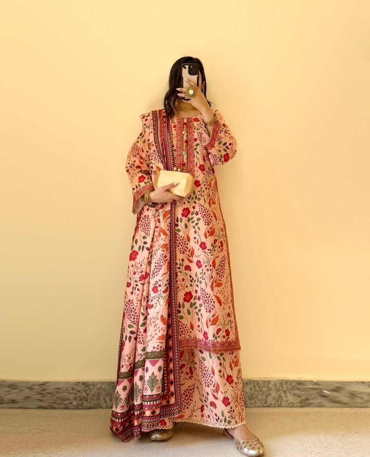 LUXURY LAWN PRINTED+EMBROIDERED 3- PC UNSTITCHED SW-14