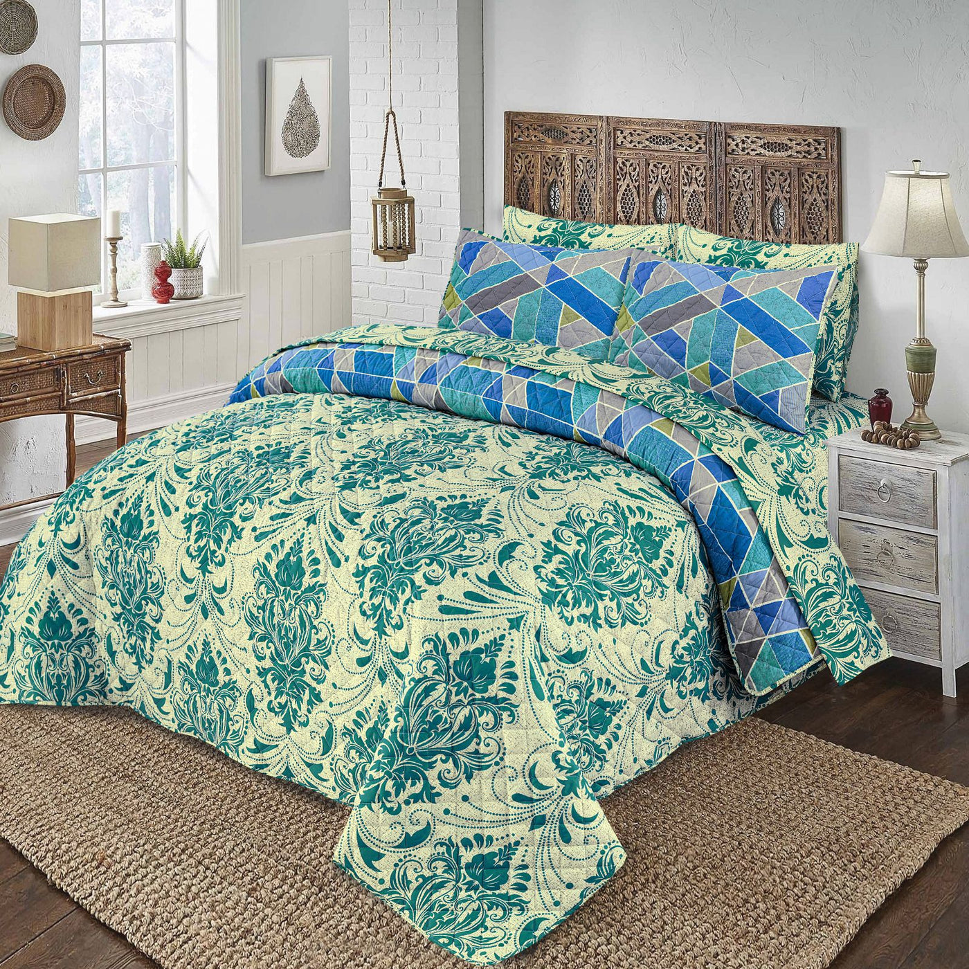 6 PCs print Quilted Comforter Set premium Bad set  summer collection