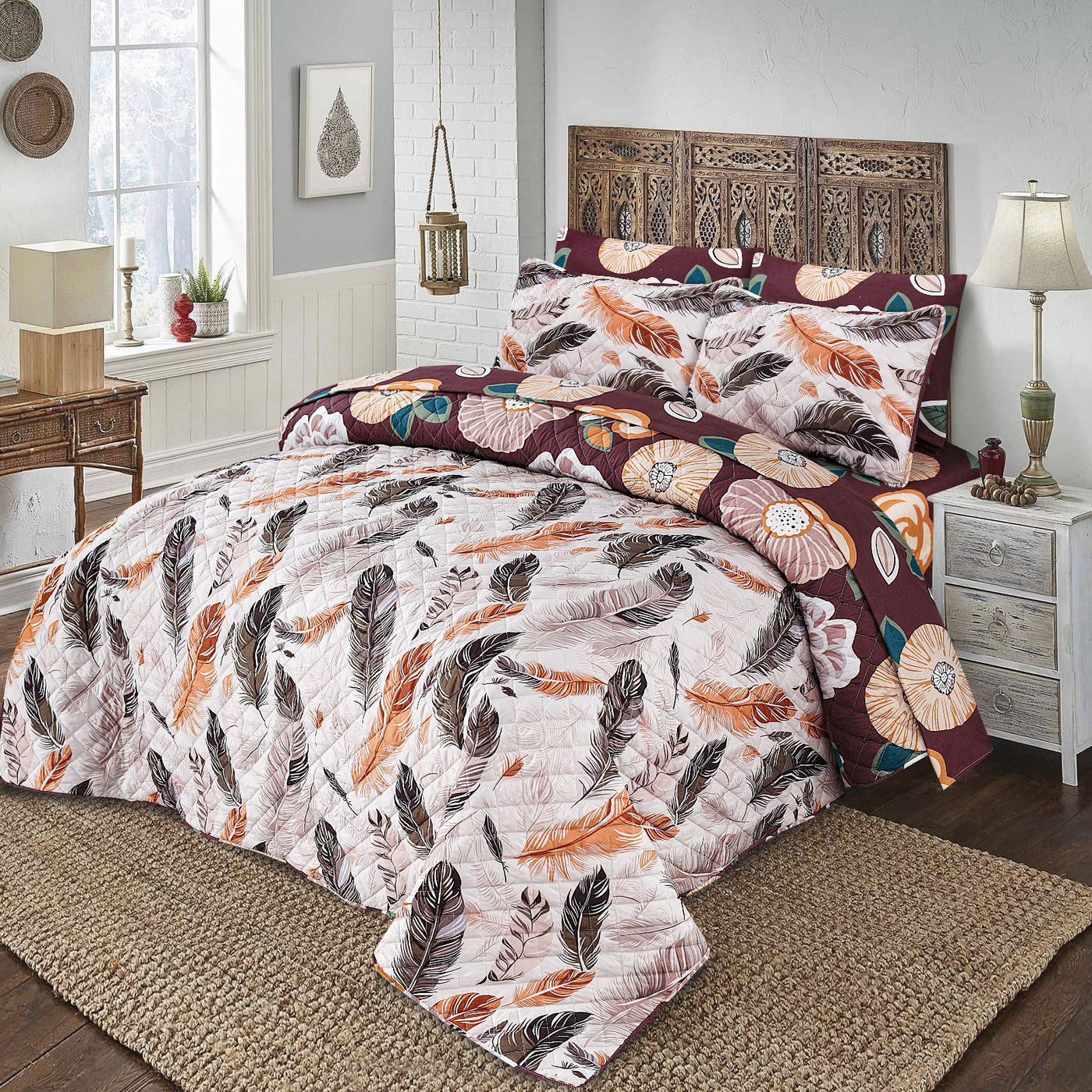 6 PCs print Quilted Comforter Set premium Bad set  summer collection